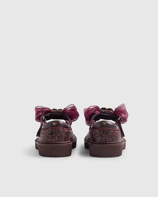 River Island Mini Girls Mary Jane Shoes Burgundy Sequin - Image 3