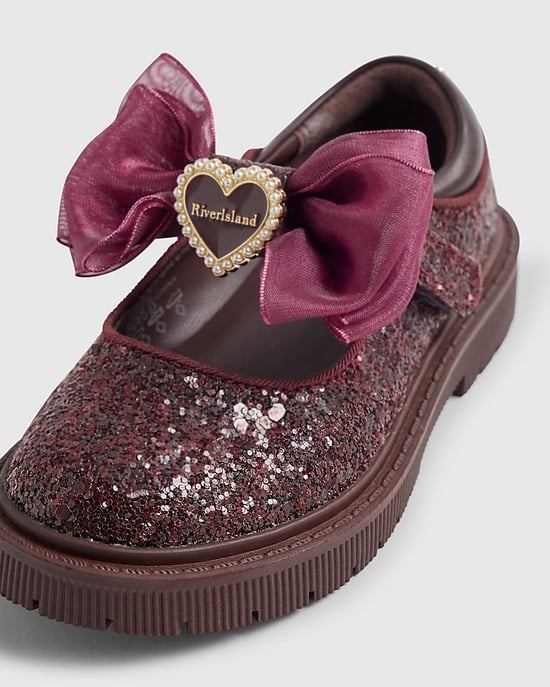 River Island Mini Girls Mary Jane Shoes Burgundy Sequin - Image 4
