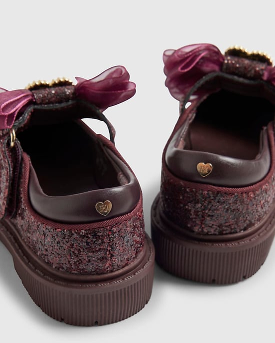 River Island Mini Girls Mary Jane Shoes Burgundy Sequin - Image 5