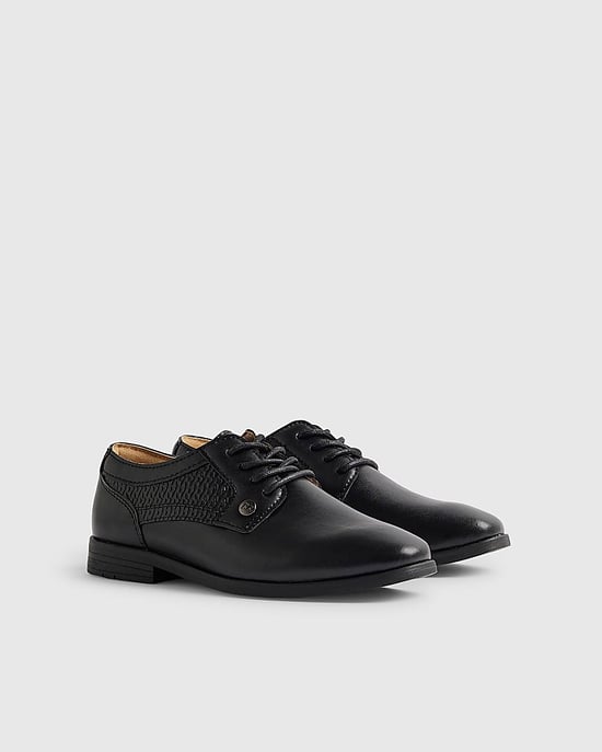 River Island Boys Point Shoes Black Faux Leather - Image 1