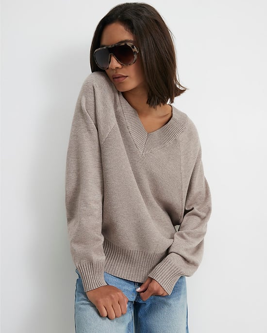 River Island Womens Jumper Beige Cotton V-Neck Knitted - Image 1