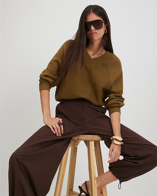 River Island Womens Jumper Green Cotton V-Neck Knitted - Image 2