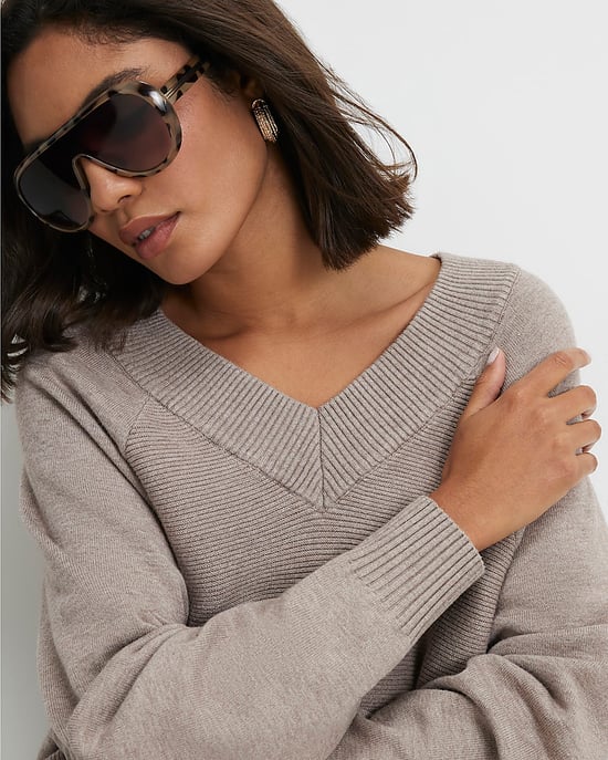 River Island Womens Jumper Beige Cotton V-Neck Knitted - Image 2