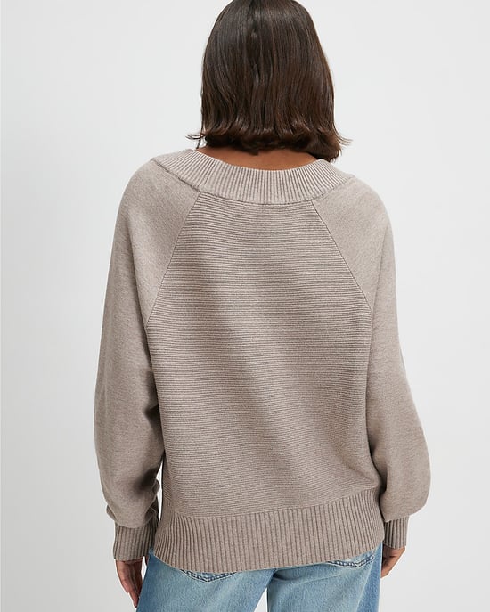 River Island Womens Jumper Beige Cotton V-Neck Knitted - Image 3