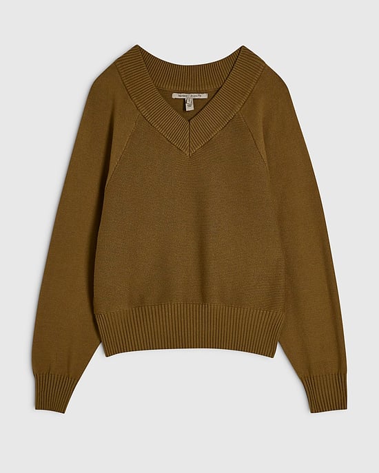 River Island Womens Jumper Green Cotton V-Neck Knitted - Image 6