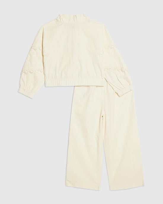 River Island Mini Girls Tracksuit Set Cream Lace Bomber 2 Piece - Image 2