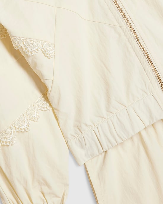 River Island Mini Girls Tracksuit Set Cream Lace Bomber 2 Piece - Image 3