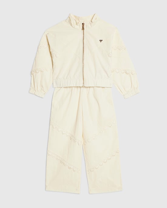River Island Mini Girls Tracksuit Set Cream Lace Bomber 2 Piece - Image 5