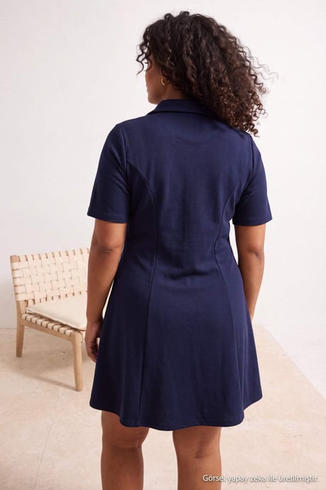Trendyol Curve Dam Mörkblå Enfärgad Kort / Mini Trekvartsärm A-linje Plus size Klänning - Image 3