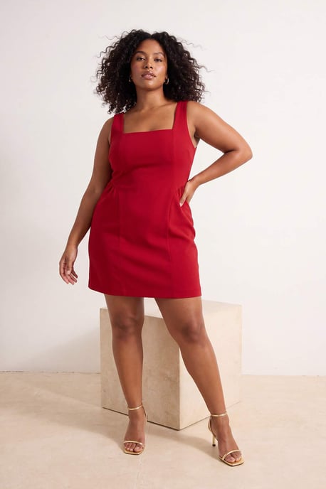 Trendyol Curve Dam Röd Enfärgad Kort / Mini Ärmlös Casual A-linje Plus size Klänning - Image 6