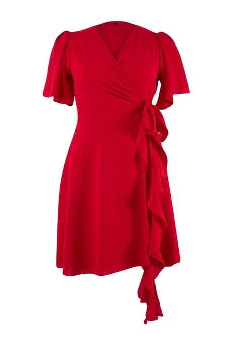 Trendyol Curve Dam Röd Enfärgad Kort / Mini Kort Casual Dubbelknäppt Plus size Klänning - Image 3
