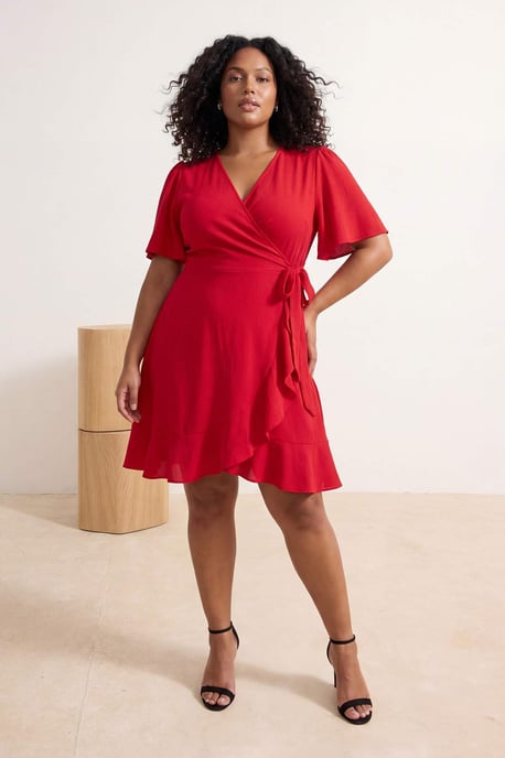 Trendyol Curve Dam Röd Enfärgad Kort / Mini Kort Casual Dubbelknäppt Plus size Klänning - Image 6