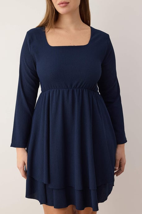 Trendyol Curve Dam Mörkblå Enfärgad Kort / Mini Lång Casual Skater Plus size Klänning - Image 2
