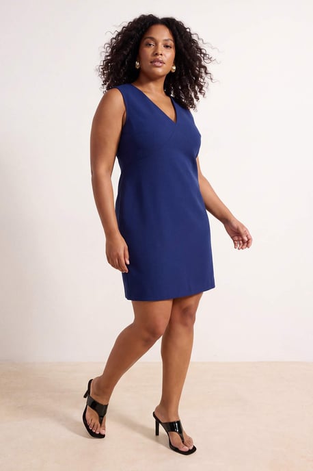 Trendyol Curve Dam Mörkblå Enfärgad Kort / Mini Ärmlös Casual A-linje Plus size Klänning - Image 6