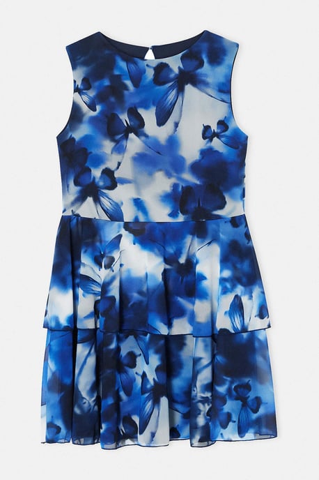 Trendyol Curve Dam Mörkblå Blommig Kort / Mini Ärmlös Skater Plus size Klänning - Image 3