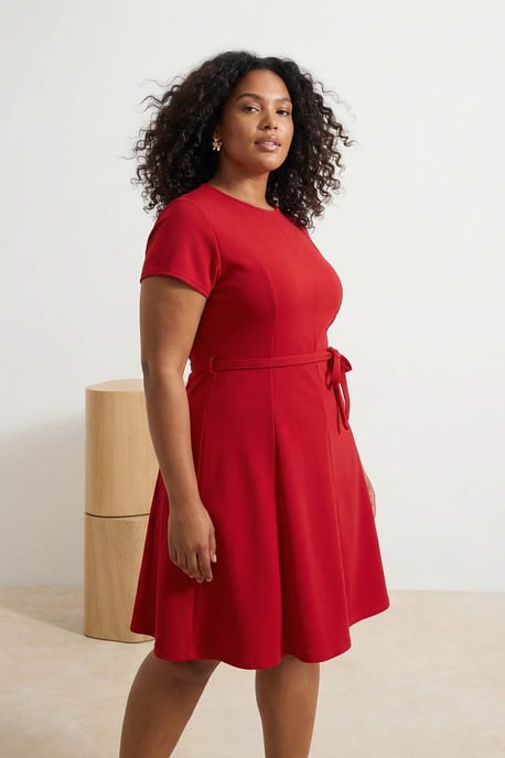 Trendyol Curve Dam Röd Enfärgad Kort / Mini Kort Casual Skater Plus size Klänning - Image 1