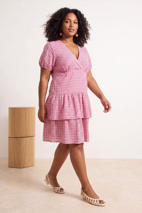 Trendyol Curve Dam Röd Rutig Kort / Mini Kort A-linje Plus size Klänning - Image 2