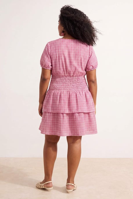 Trendyol Curve Dam Röd Rutig Kort / Mini Kort A-linje Plus size Klänning - Image 3