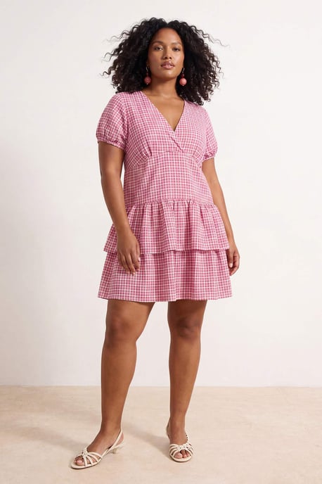 Trendyol Curve Dam Röd Rutig Kort / Mini Kort A-linje Plus size Klänning - Image 6