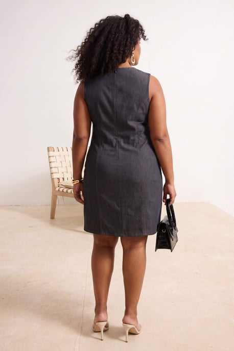 Trendyol Curve Dam Mörkblå Enfärgad Kort / Mini Ärmlös A-linje Plus size Klänning - Image 2