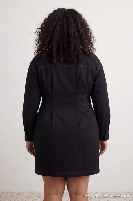 Trendyol Curve Dam Mörkblå Enfärgad Kort / Mini Lång A-linje Plus size Klänning - Image 4