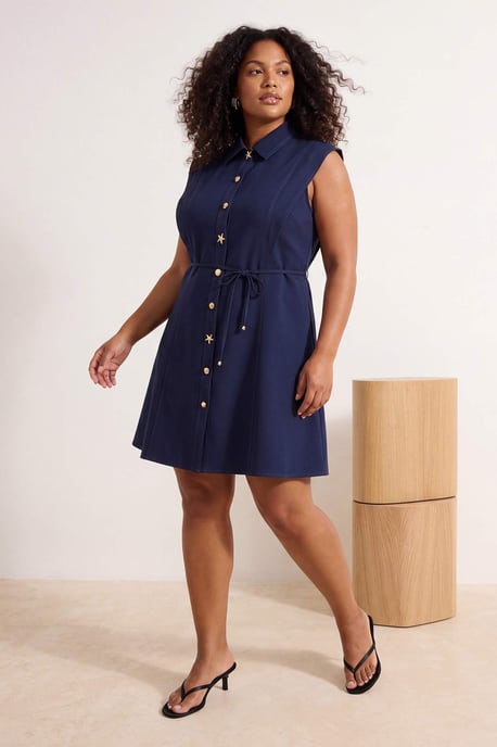 Trendyol Curve Dam Mörkblå Enfärgad Kort / Mini Ärmlös Casual A-linje Plus size Klänning - Image 1