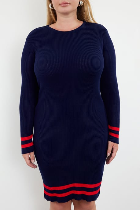 Trendyol Curve Dam Mörkblå Randig Kort / Mini Lång Casual Bodycon Plus size Klänning - Image 2