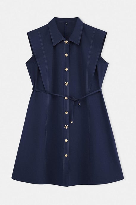 Trendyol Curve Dam Mörkblå Enfärgad Kort / Mini Ärmlös Casual A-linje Plus size Klänning - Image 3