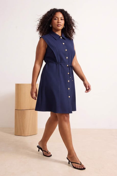 Trendyol Curve Dam Mörkblå Enfärgad Kort / Mini Ärmlös Casual A-linje Plus size Klänning - Image 6