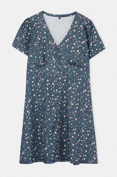 Trendyol Curve Dam Mörkblå Blommig Kort / Mini Kort Casual Skater Plus size Klänning - Image 4
