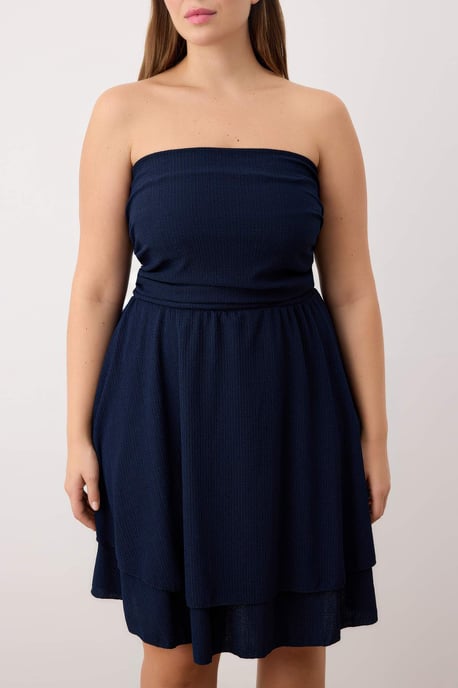 Trendyol Curve Dam Mörkblå Enfärgad Kort / Mini Ärmlös Casual Skater Plus size Klänning - Image 2