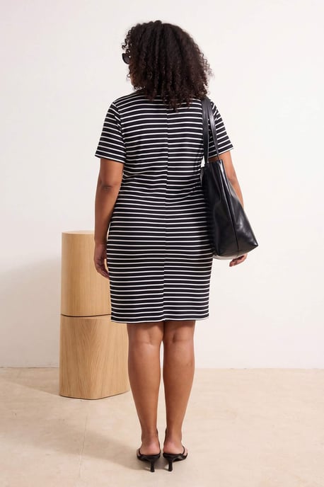 Trendyol Curve Dam Mörkblå Randig Kort / Mini Kort Rak Plus size Klänning - Image 2
