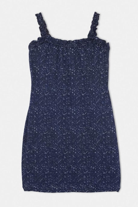 Trendyol Curve Dam Mörkblå Blommig Kort / Mini Ärmlös A-linje Plus size Klänning - Image 3