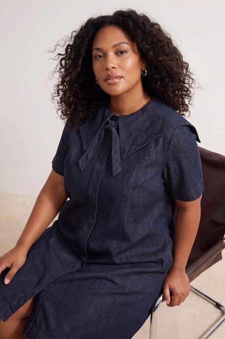 Trendyol Curve Dam Mörkblå Enfärgad Kort / Mini Kort Rak Plus size Klänning - Image 6