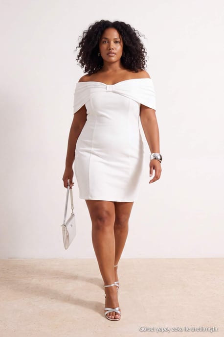 Trendyol Curve Dam Vit Enfärgad Kort / Mini Ärmlös Bodycon Plus size Klänning - Image 2