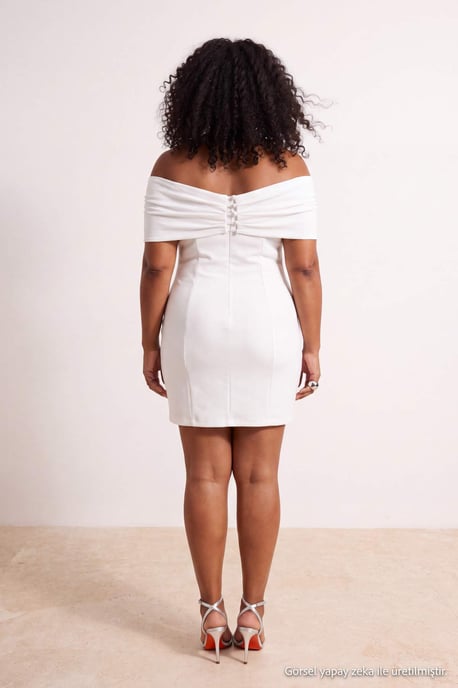 Trendyol Curve Dam Vit Enfärgad Kort / Mini Ärmlös Bodycon Plus size Klänning - Image 4
