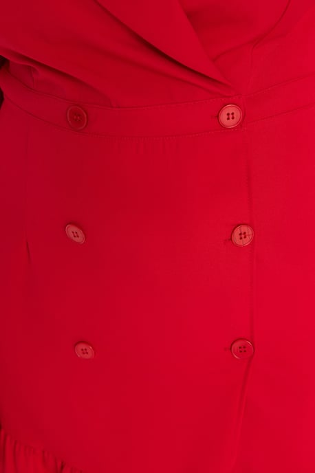 Trendyol Curve Dam Röd Enfärgad Kort / Mini Trekvartsärm Casual Kavaj Klänning Plus size Klänning - Image 3