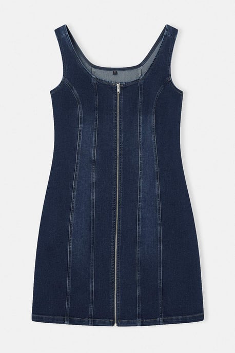 Trendyol Curve Dam Blå Enfärgad Kort / Mini Ärmlös Casual Skjortklänning Plus size Klänning - Image 3