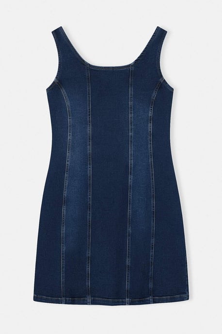 Trendyol Curve Dam Blå Enfärgad Kort / Mini Ärmlös Casual Skjortklänning Plus size Klänning - Image 4