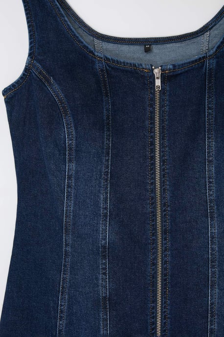 Trendyol Curve Dam Blå Enfärgad Kort / Mini Ärmlös Casual Skjortklänning Plus size Klänning - Image 5