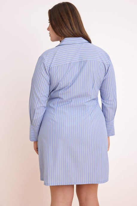 Trendyol Curve Dam Blå Randig Kort / Mini Lång Casual Skjortklänning Plus size Klänning - Image 3