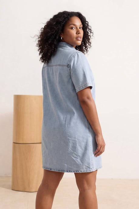 Trendyol Curve Dam Blå Enfärgad Kort / Mini Kort Casual Skjortklänning Plus size Klänning - Image 2