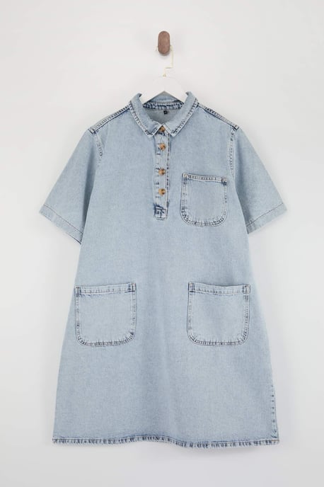 Trendyol Curve Dam Blå Enfärgad Kort / Mini Kort Casual Skjortklänning Plus size Klänning - Image 3