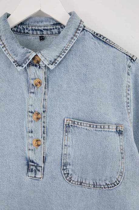 Trendyol Curve Dam Blå Enfärgad Kort / Mini Kort Casual Skjortklänning Plus size Klänning - Image 4