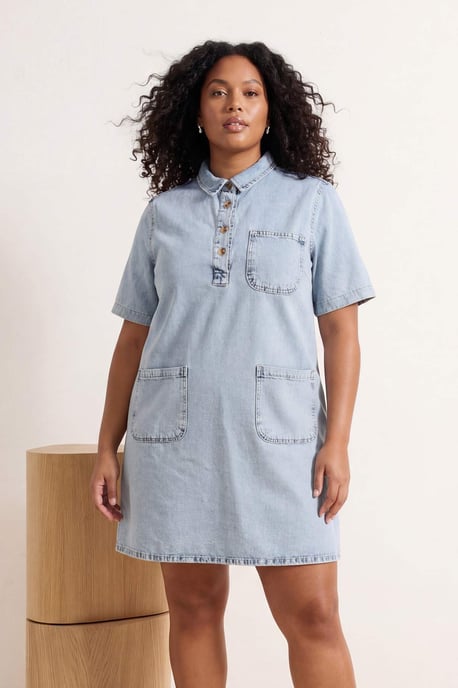 Trendyol Curve Dam Blå Enfärgad Kort / Mini Kort Casual Skjortklänning Plus size Klänning - Image 6