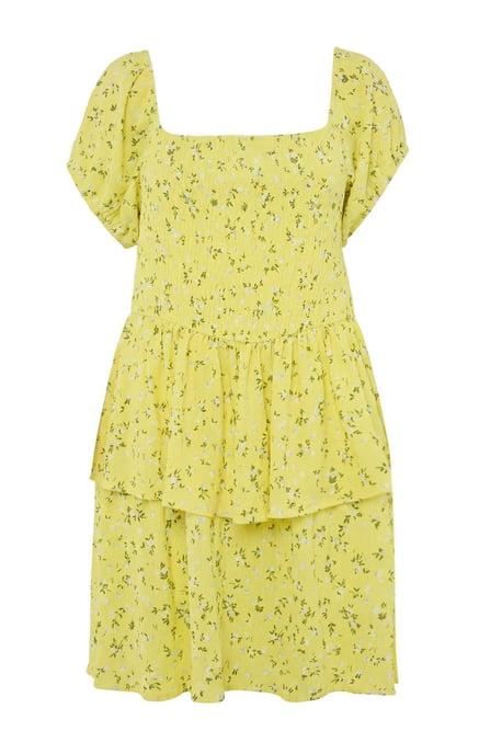 Trendyol Curve Dam Gul Blommig Kort / Mini Kort A-linje Plus size Klänning - Image 4