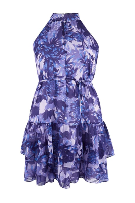 Trendyol Curve Dam Blå Blommig Kort / Mini Ärmlös Casual A-linje Plus size Klänning - Image 3