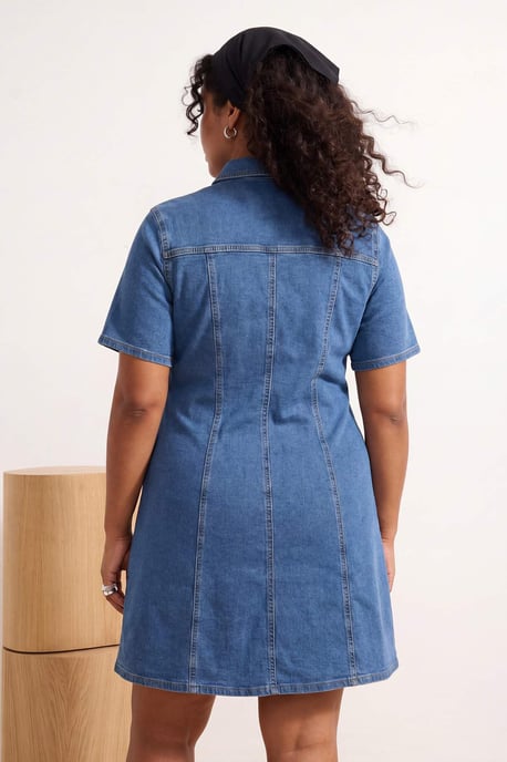 Trendyol Curve Dam Blå Enfärgad Kort / Mini Kort A-linje Plus size Klänning - Image 3