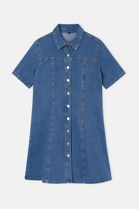 Trendyol Curve Dam Blå Enfärgad Kort / Mini Kort A-linje Plus size Klänning - Image 4