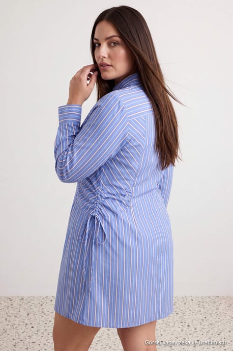Trendyol Curve Dam Blå Randig Kort / Mini Lång Rak Plus size Klänning - Image 2